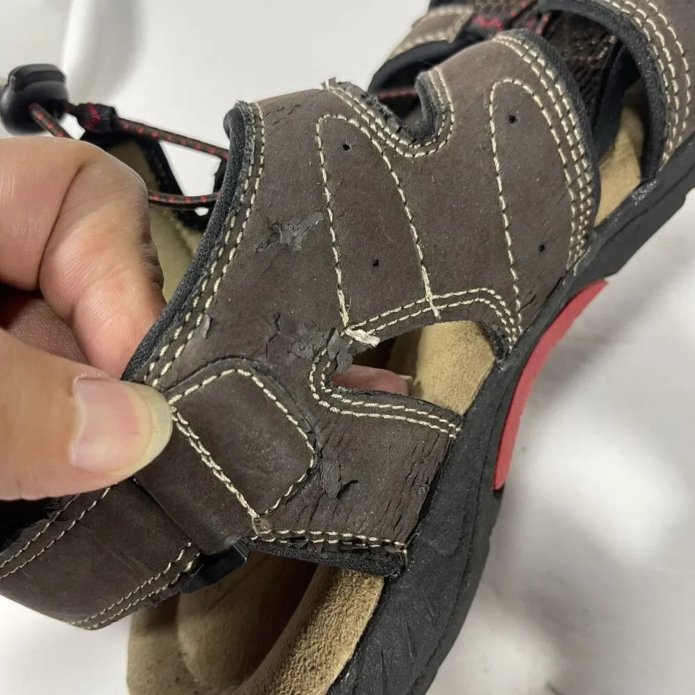 St. John’s Bay Men’s Memory Foam Trail Sandals – Size 12M (Brown/Red)